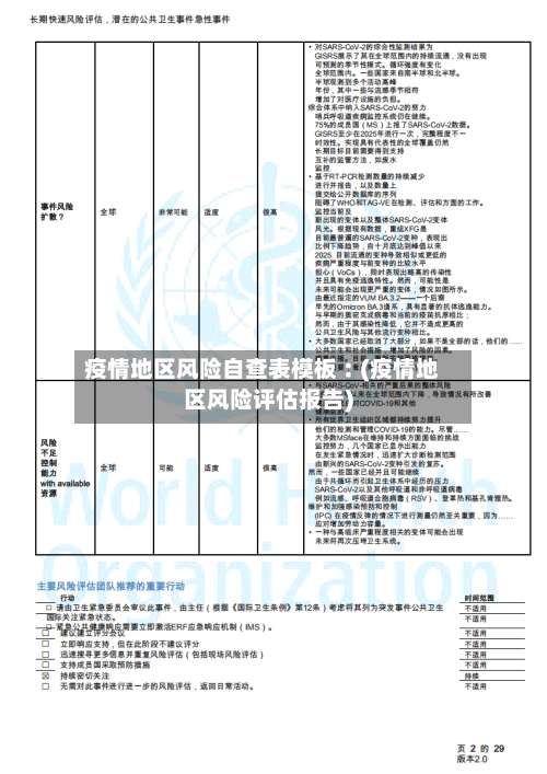 疫情地区风险自查表模板︰(疫情地区风险评估报告)-第1张图片